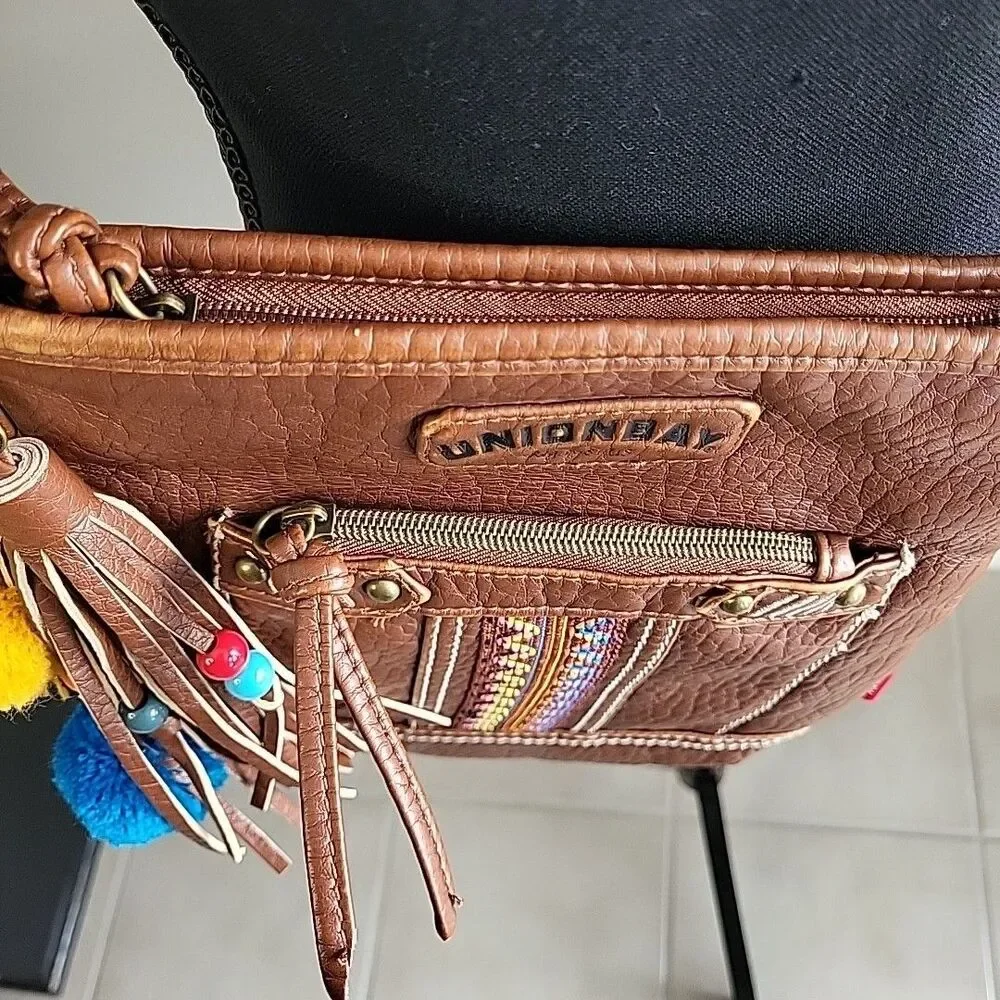 VINTAGE 90s Y2K Union Bay Crossbody Bag‎ Grunge Boho Aztec Tassels Utility